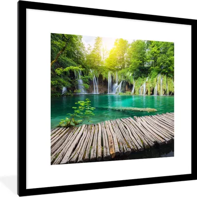 Produktbild von MuchoWow® Gerahmtes Poster Brücke - Wasserfall - Natur 40x40 cm - Poster mit Schwarzem Bilderrahmen Wandposter Rahmen Foto Bilder - Poster - Plakat im Rahmen
