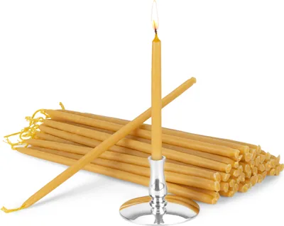 Produktbild von 100% Bienenwachskerzen Set mit Kerzenhalter Spitzkerzen L 19cm Handarbeit 40086