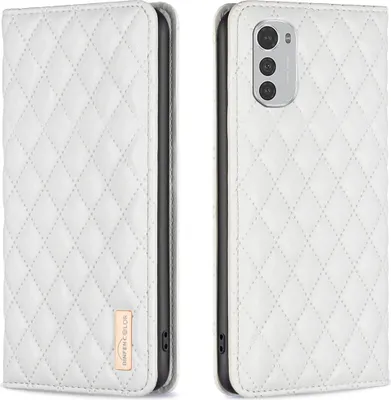 Produktbild von Moto E32 Hülle, Elegant Bookstyle Flip Leder Kartenfächer Schutzhülle mit Ständer für Motorola Moto E32 4G Weiß