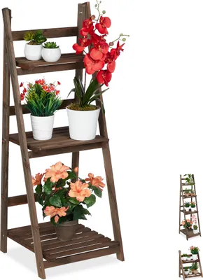 Immagine prodotto di Relaxdays Scala a fiori, 3 gradini, scala a fiori in legno, pieghevole, scaffale a scala per piante, D x L x A: 108 x 41 x 40 cm, marrone scuro