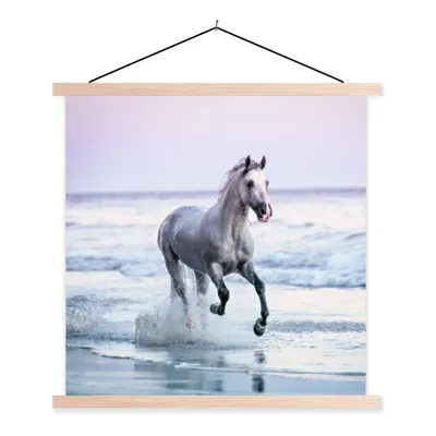 Produktbild von MuchoWow® Textilposter Pferd - Meer - Pastell 60x60 cm mit holzfarbenen Rahmen - Wanddekoration