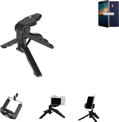 Produktbild von K-S-Trade Stativ Tisch-Ständer Dreibein Handy-Stativ Ständer kompatibel mit Nokia 2.1 Mini-Stativ Smartphone Tripod Handy-Stativ aus Plastik schwarz