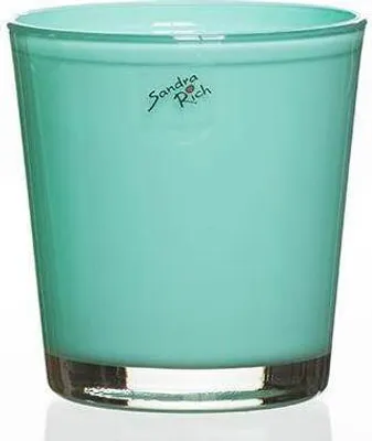 A close-up studio shot of a turquoise glass orchid pot.