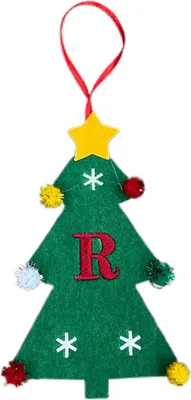 Produktbild von Weihnachtsbaum-Anhänger-Ornament mit Schlüsselband, 26 Buchstaben-Design, Filzstoff, Weihnachtsdekoration zum Aufhängen am Weihnachtsbaum