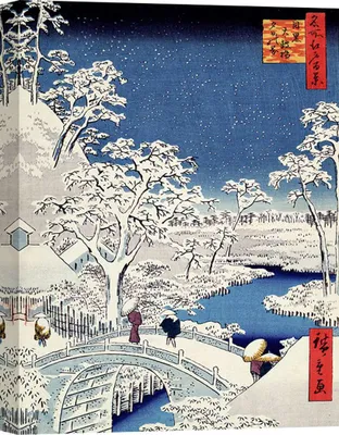 Zdjęcie produktu dla Japoński wydruk na płótnie - Ando Hiroshige, Wzgórze Yuhi i most Meguro - 120 x 90 cm