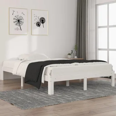 Image de Lit double en bois massif, dimensions 140x200 cm, style minimaliste, avec structure plateforme