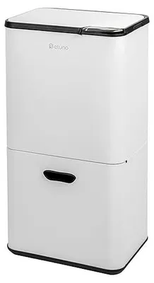 Imagen del producto de Contenedor de residuos de aproximadamente 58 litros de capacidad, cubo de basura con 3 compartimentos para una separación óptima de residuos, cubetas interiores extraíbles de plástico, sistema de separación de residuos, fabricado en metal (blanco)