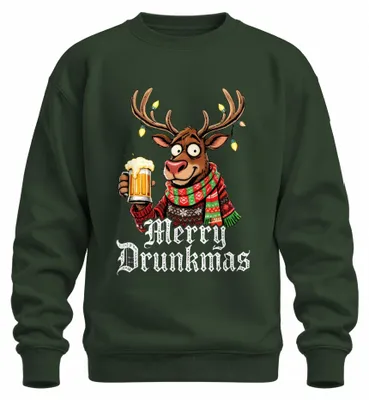 Image de Pull à col rond "Merry Drunkmas Rentier Bier Lustig Ugly Christmas Sweater", vert bouteille, taille XXL