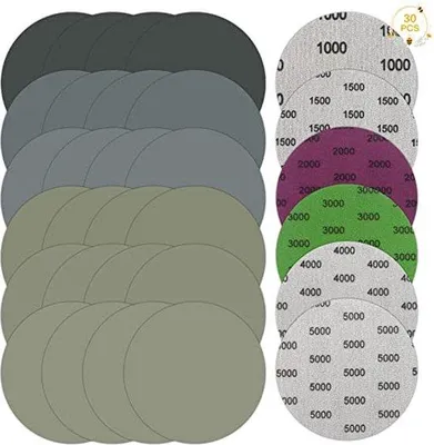 Obrázek produktu pro 30dílná sada kulatých brusných kotoučů, 125 mm, sada brusného papíru s různou zrnitostí 1000/1500/2000/3000/4000/5000 pro brusné koše a suché opracování kovu, dřeva a kamene.