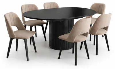 Produktbild von Furniture24 Ausziehbarer Tisch 120 - 160 Cm Zante Mit 6 Stühlen - Schwarz