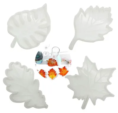 Image de Moules en silicone, forme feuille, sous-verres, résine époxy, lot de 4