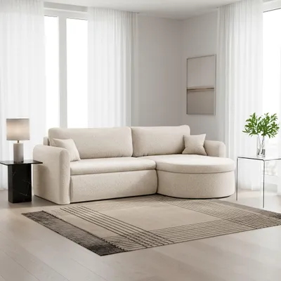 Produktbild von Ecksofa Schlafsofa FELIZ Stoff Quelle Creme Ottomane Rechts