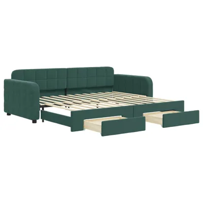 Image de vidaXL Lit de jour extensible avec tiroirs vert foncé 90x200 cm velours