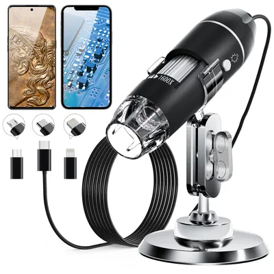 Digitale USB-Mikroskop HD 50-1600x mit 8 LEDs, iOS/Android