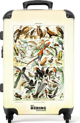 Produktbild von NoBoringSuitcases.com® Großer Koffer - Illustration - Vintage - Tiere - Vögel - Millot - Kombinationsschloss TSA - Hartschalen Trolley 4 Rollen - 72 liter - Reisekoffer - 66 cmKoffer Mittelgroß 67x43x25 cm, 72L,