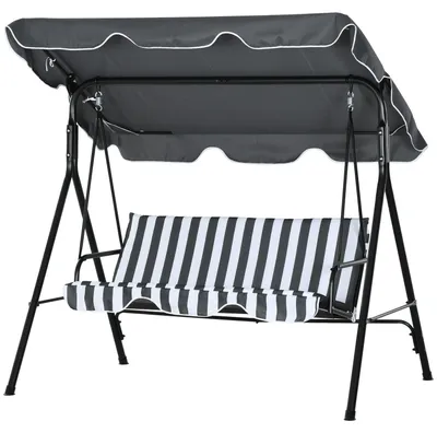 Produktbild von Outsuuny Hollywoodschaukel mit Sitzpolster, 3-Sitzer Gartenschaukel mit verstellbarem Sonnendach, Schaukelbank belast bis 240 kg, für Garten, Terrasse, 172 x 110 x 153 cm, Grau+Weiß Aosom