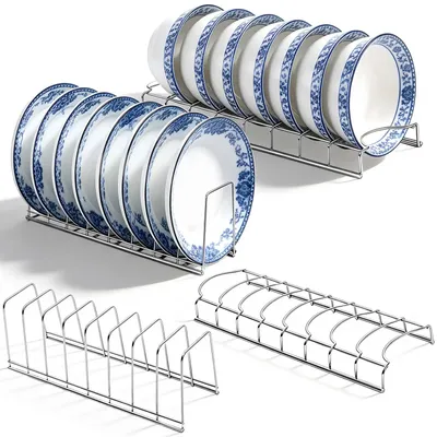 4-teiliges Edelstahl-Abtropfgestell-Set, 32 Fächer, silber