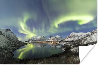 Produktbild von MuchoWow® Poster Nordlichter - Meer - Berge 180x120 cm - Fotoplakat
