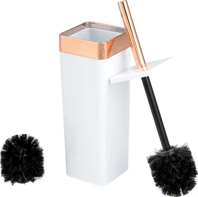 Image de bremermann Garniture WC SAVONA, porte-brosse WC, carré, blanc-or rose