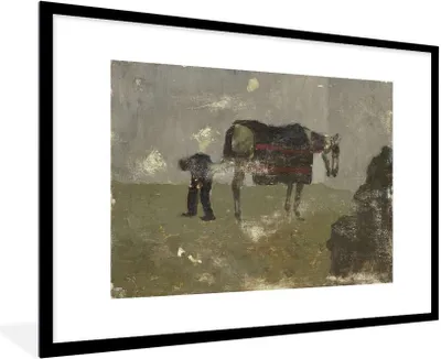 Produktbild von MuchoWow® Gerahmtes Poster Hufschmied mit Grau - Gemälde von George Hendrik Breitner 90x60 cm - Poster mit Schwarzem Bilderrahmen Wandposter Rahmen Foto Bilder - Wanddekoration - Fotos