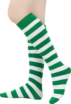 Produktbild von Gestreifte Damen-Kniestrümpfe, farbenfrohe, dehnbare Kniestrümpfe, gerippte Beinstulpen für Kostümpartys, Straßenkleidung und Alltag