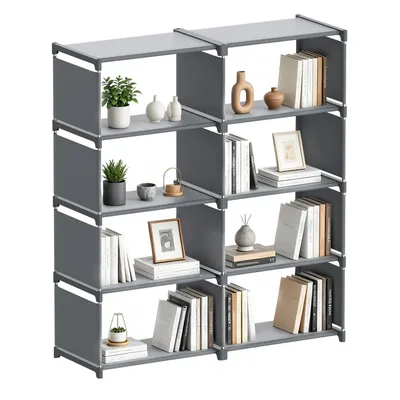 Produktbild von Verdego Bücherregal, Ablageregal 4 Ebenen 8 Fächer, Multifunktionales Standregal, Aufbewahrungsregal für Wohnzimmer, Schlafzimmer, Arbeitszimmer,Grau