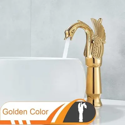 Produktbild von Waschbeckenarmatur, Deckmontage, zeitgenössisches Design, Hoher Goldwasserhahn
