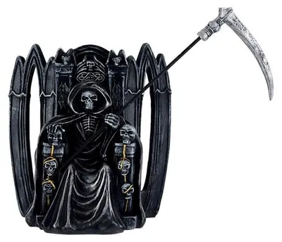 Santa Muerte Figur sitzend schwarz 15 cm Harz
