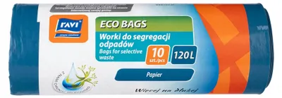 Obrázok produktu pre Vrecia na odpadky – 120 l – mimoriadne odolné proti pretrhnutiu – na papierový odpad – triedenie odpadu – 10 ks – modré