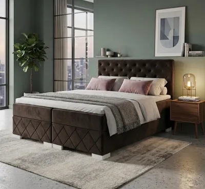 Produktbild von Boxspringbett CARMEN 140 cm x 200 cm Amor Velvet 01 Dunkelbraun Bett mit Bettkästen H3 Matratze,Komplett-Set mit Matratze und Topper