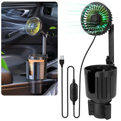 Produktbild von KFZ Ventilator，KFZ Getränkehalter mit integriertem Lüfter und LED-Stimmungslampe,KFZ Lüfter, für Autos, SUVs, Wohnmobile, LKWs(Einzelkopf)