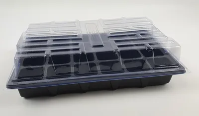 Produktbild von Mini Gewächshaus Anzuchthaus 24 Fächer Treibhaus Anzuchtplatte Zimmergewächshaus 37,5x24x10,5cm schwarz 3tlg.
