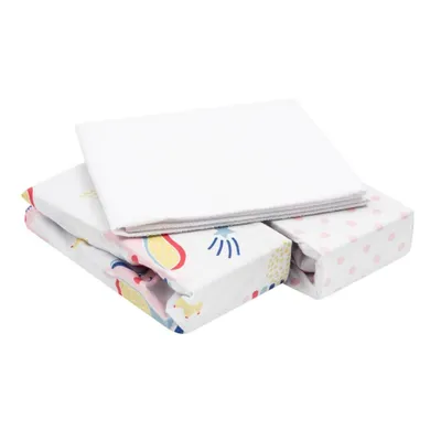 Produktbild von FlyIdeas 3-teiliges Spannbettlaken-Set für Next to Me Beistellbett – 2 Spannleintücher & 1 Wasserdichter Matratzenschoner, 83x50 cm – 100% Baumwolle