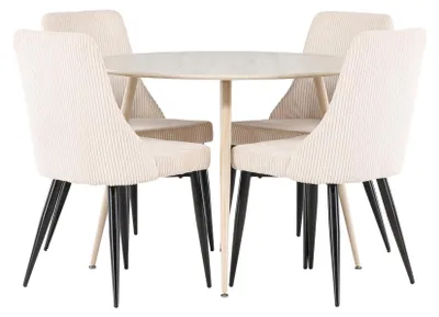 Produktbild von Plaza Essgruppe Esstisch Whitewash 4 Stühle Samt beige.