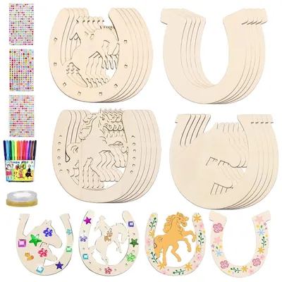 Hufeisen-Bastelset 41-tlg. für Kinder, Holz, DIY-Deko