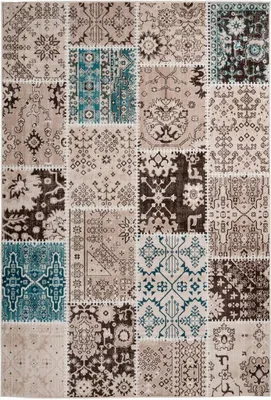 Produktbild von Qiyano Teppich für Wohnzimmer Skandi Patwork Blumenmuster kariert taupe, 200 x 290 cm