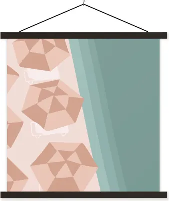 Produktbild von MuchoWow® Textilposter Sommer - Sonnenschirme - Meer 90x90 cm mit schwarzem Rahmen - Magnetisches