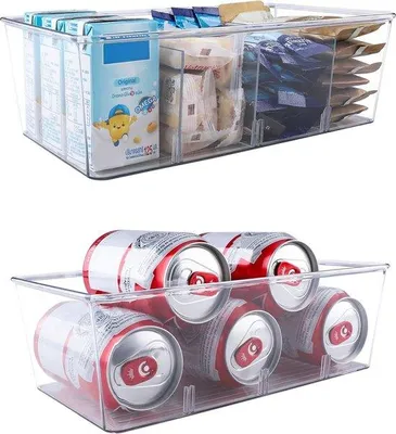 Produktbild von Unyqoos® Kühlschrank-Organizer, 2er-Set – transparente Aufbewahrungsboxen aus BPA‑freiem PET, stapelbar, 4 Fächer, 25 × 15 × 15 cm, für Küche & Vorrat