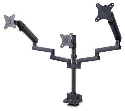 Produktbild von StarTech.com Monitortischhalterung für 3 Monitore 27 Zoll, VESA 75x75/100x100 Höhenverstellbare Monitorhalterung, Klemm/Tüllen Montage Gasdruckfeder Monitorarm, Klemme/Durchführung, 21 kg, 68,6 cm (27"), 100 x 100 mm, Höhenverstellung, Schwarz