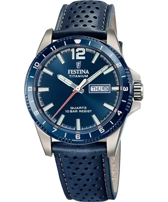 Produktbild von Festina Herrenuhr Titanium Armbanduhr Leder blau UF20699/2