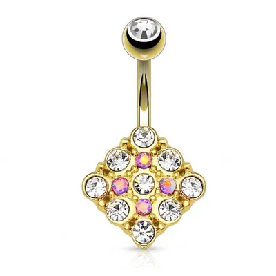 Produktbild von Taffstyle Bauchnabelpiercing Bauchnabelpiercing Schmuck als Quadrat Gold plattiert mit Kristallen, Clear / Pink