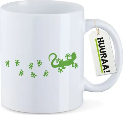 Produktbild von Huuraa Kaffeetasse Gecko Tapsen 330ml Weiß Keramik Kaffeebecher Geschenkidee