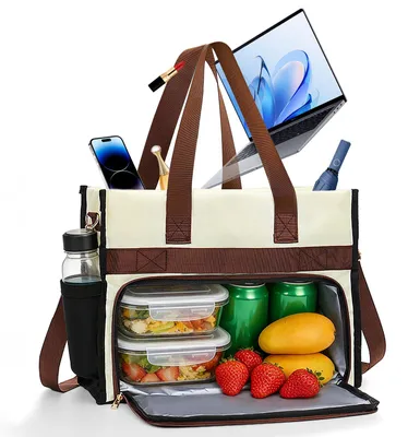 Image de Sac à main isotherme pour femmes, compartiment pour ordinateur portable de 15,6 pouces, imperméable, sac de déjeuner pour le travail