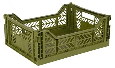 Produktbild von Ibenzoa® Faltbare Aufbewahrungsbox aus Polypropylen, Midi 40 x 30 x 14 cm, olivgrün – stapelbar, wetter- & spülmaschinenfest, mit abnehmbaren Kurzseiten