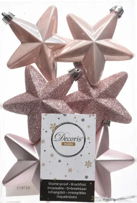 Produktbild von Christbaumschmuck Sterne Kunststoff 7cm 6 Stück - Rosa