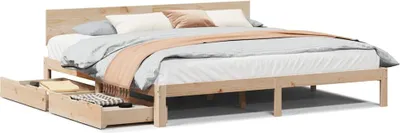 Produktbild von vidaXL Massivholzbett mit Schubladen 200x200 cm Kiefer