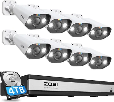 Produktbild von ZOSI 5MP Überwachungskamera Set, 8X 5MP PoE IP Kamera Überwachung Aussen und 16CH 4K NVR 4TB HDD, 2-Wege Audio, Personen- und Fahrzeugerkennung, C182