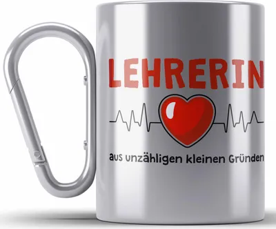 Produktbild von Trendation - Lehrerin Geschenk Edelstahl Tasse Karabiner Geschenkidee Lustig Danke Sprüche Dankeschön Grundschule Grundschullehrerin (Silber)