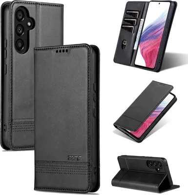 Immagine prodotto di Custodia in pelle per Samsung Galaxy A55 5G, custodia pieghevole a portafoglio con chiusura magnetica e supporto nero