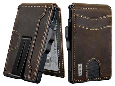 Produktbild von Geldbörse für Herren – mit Geldklammer, schlanke Lederfächer, RFID-blockierend, Bifold minimalistische Geldbörse